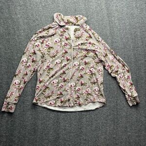 Cariloha Shirt Womens Medium Grey Pink Bamboo Sleepwear Floral Pajama Top button
